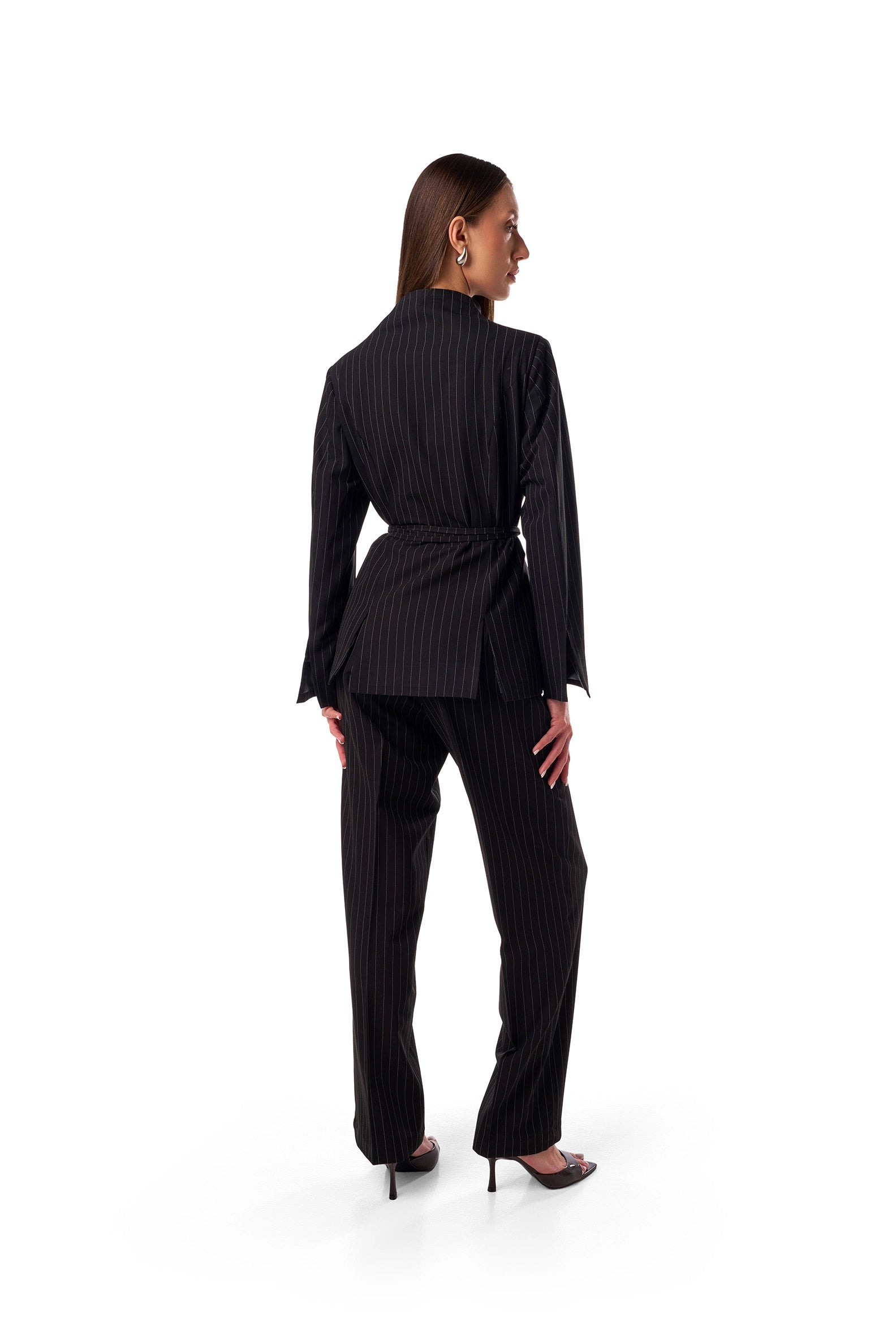 Pinstripe Belted Blazer